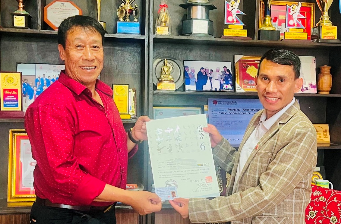 तेक्वान्दो मुख्यालय कुकिवनबाट नेगीले प्राप्त गरे छैटौँ डान